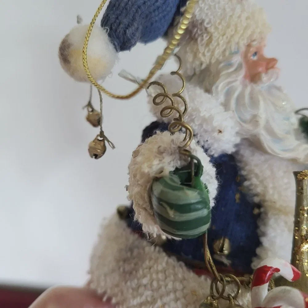 Vintage Fabric Mache Holiday Winter Christmas Ornaments Three Old World Santas